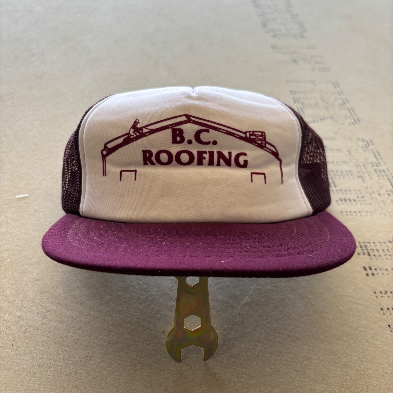 Vintage 90s Yupoong BC Roofing Trucker Hat Snapback Mesh Cap